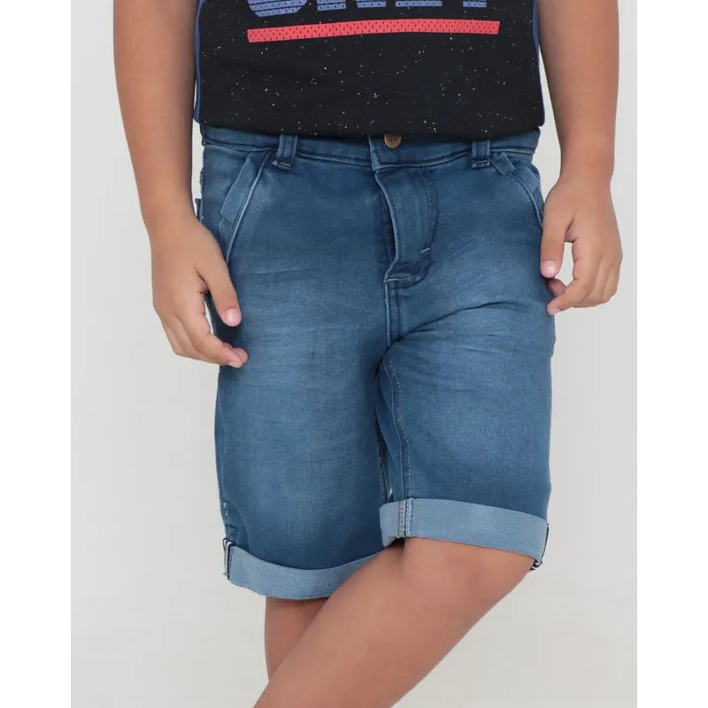 Bermuda Jeans Infantil Barra Dobrada Azul 6
