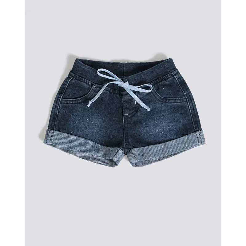Short Bebê Jeans Brilho Barra Dobrada Azul Escuro 2