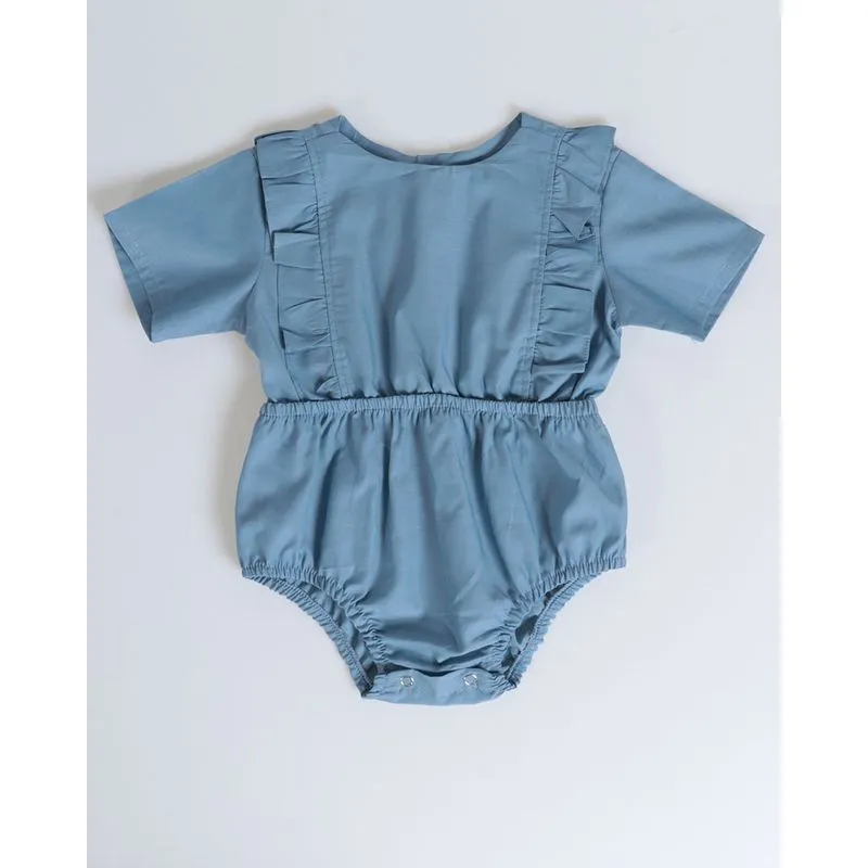 Body Jeans Bebê Babado Azul Claro G