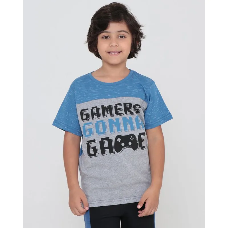 Camiseta Infantil Estampa Gamer Recorte Flamê Azul 6