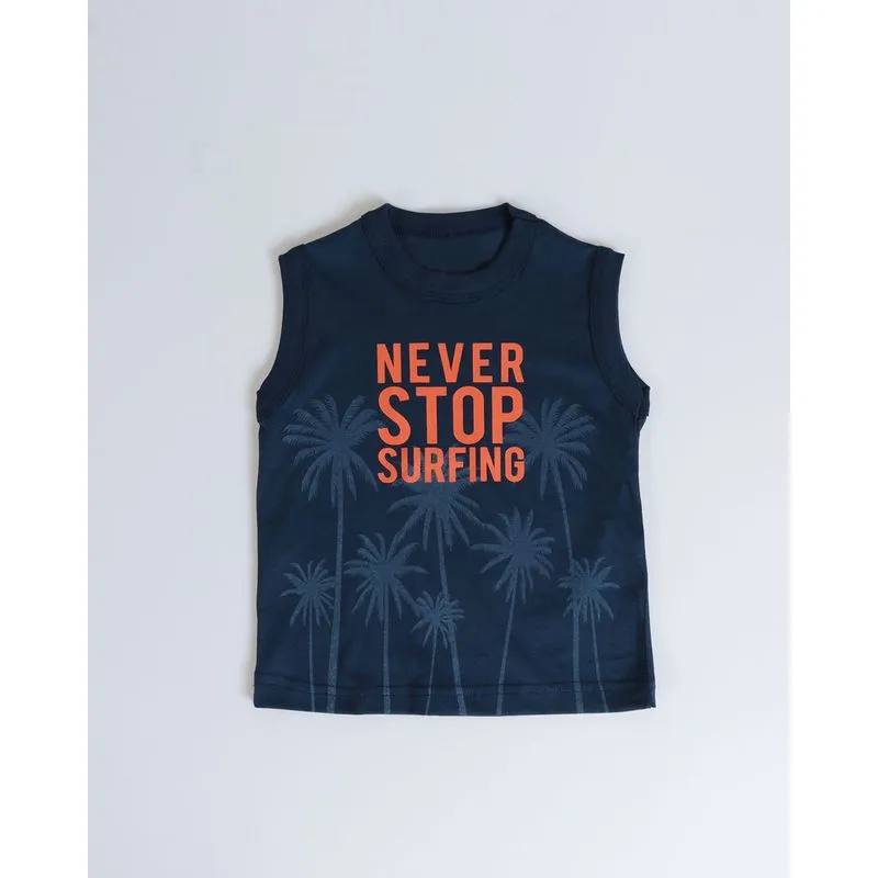 Regata Bebê Estampada Coqueiros Surf Azul Marinho 1