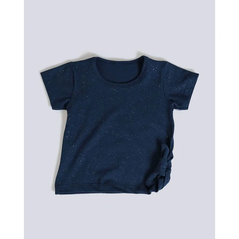 Blusa Bebê Nózinho Manga Curta Glitter Azul Marinho 3