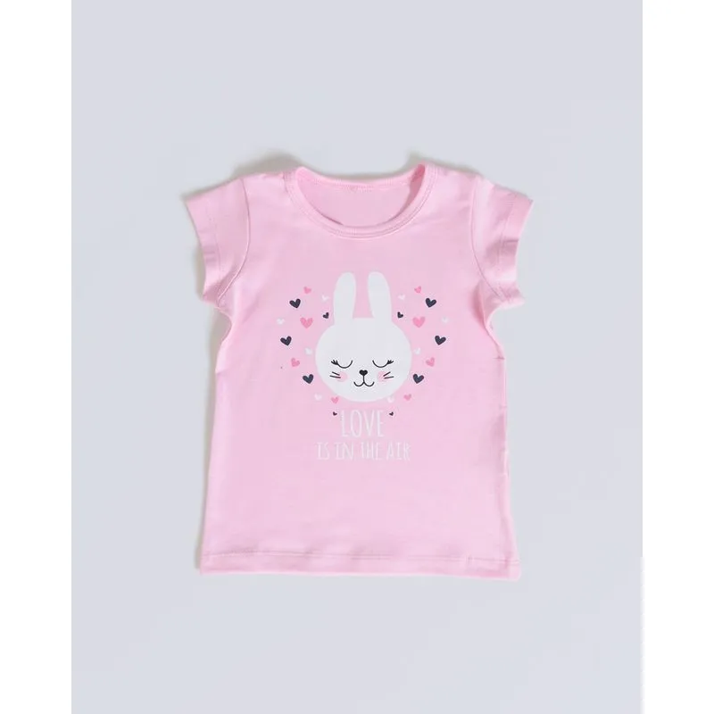Blusa Bebê Estampa Coelhinha Manga Curta Rosa Claro 1