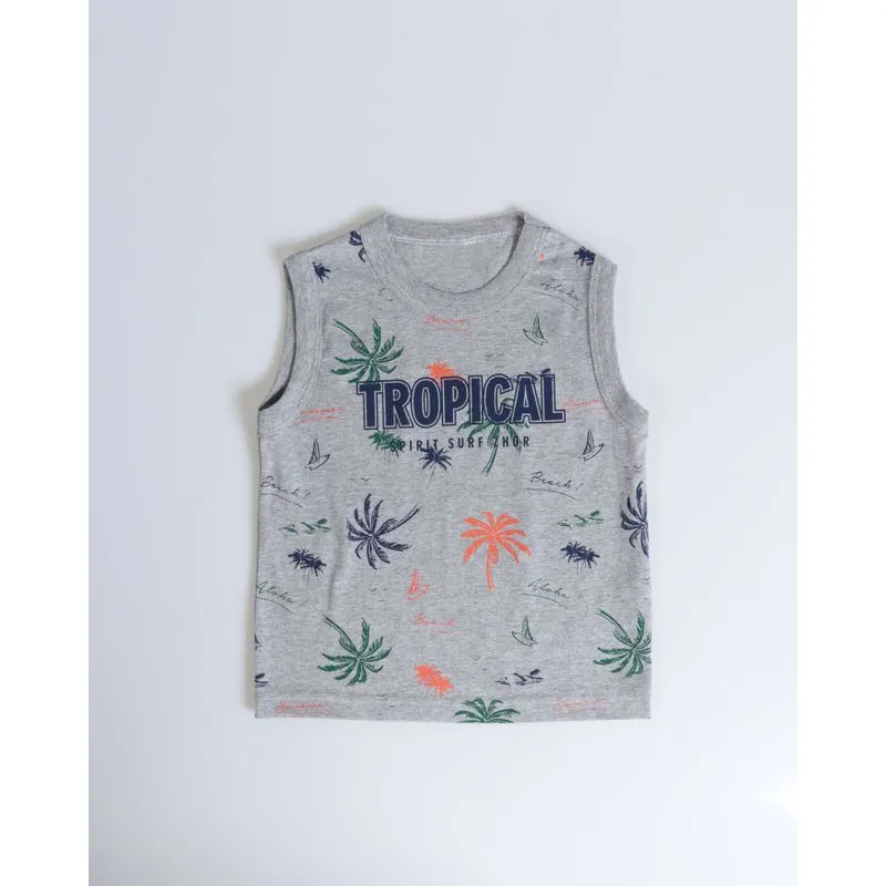 Regata Bebê Estampada Tropical Mescla Cinza Claro 1
