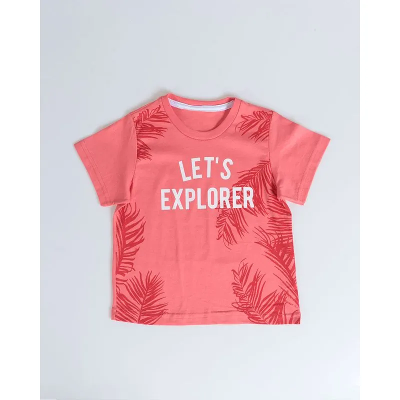 Camiseta Bebê Estampada Folhagens Manga Curta Laranja 1