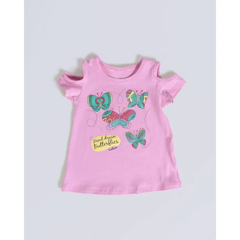 Blusa Bebê Estampa Borboletas Open Shoulder Rosa 2