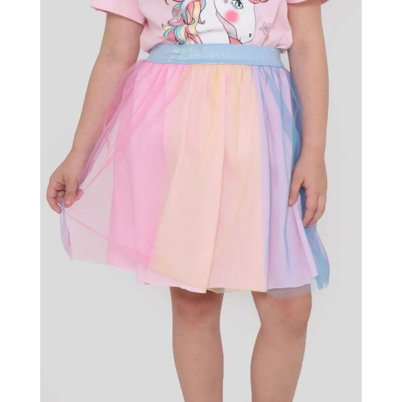 Saia Infantil Elástico Lurex e Tule Multicor Rosa 4