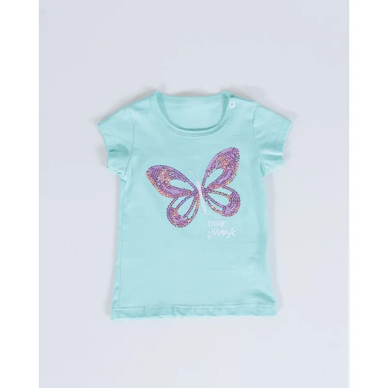 Blusa Bebê Paetês Estampa Borboleta Verde Claro P