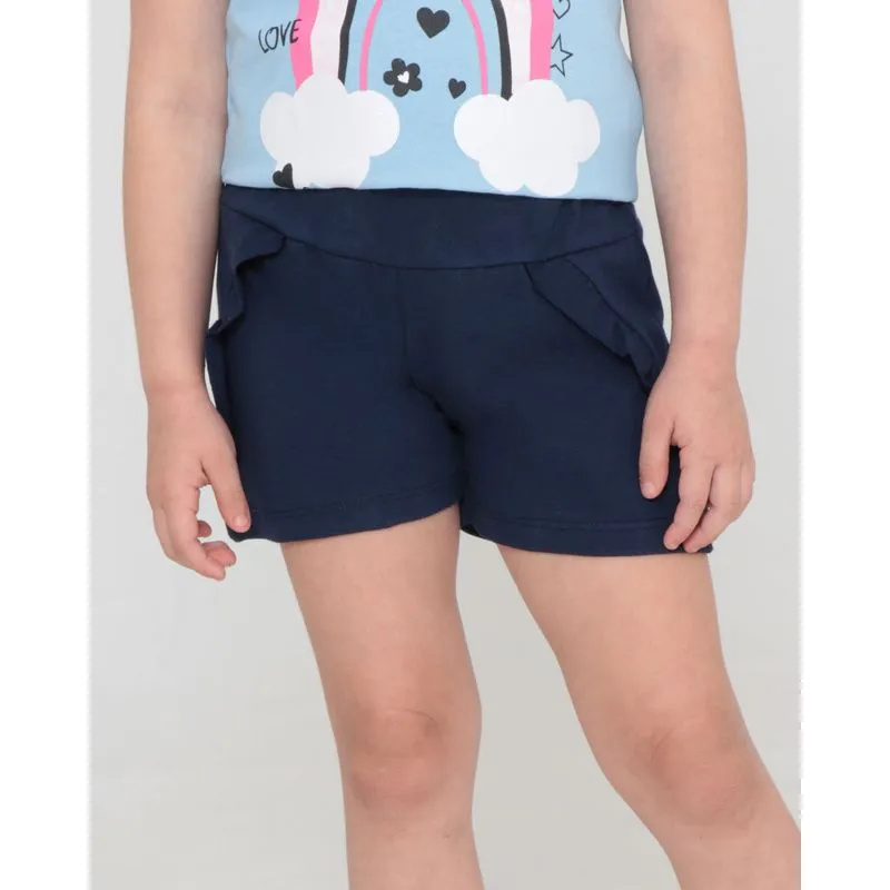Short Infantil Bolsos Com Babado Azul Marinho 4