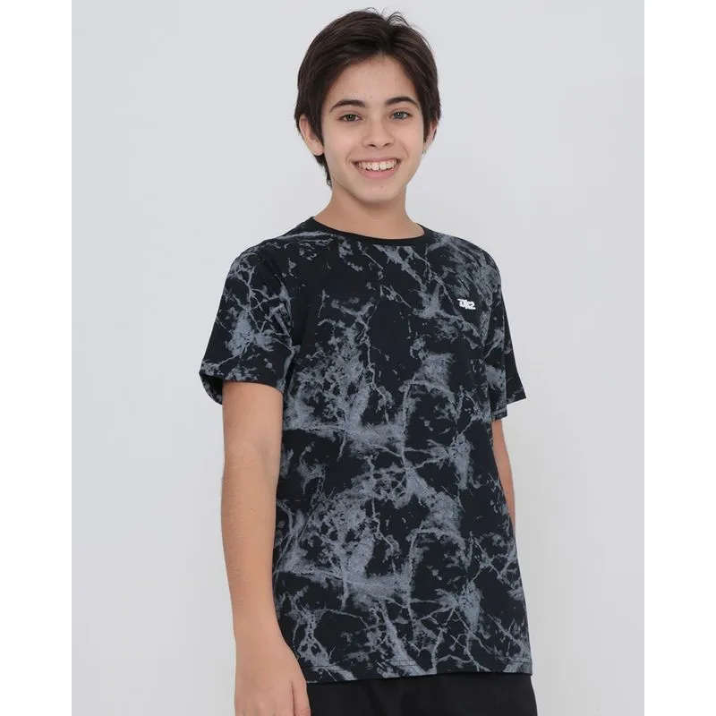 Camiseta Juvenil Manga Curta Estampada Tie Dye Preta 12