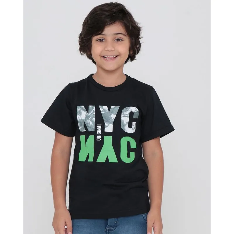 Camiseta Infantil Manga Curta Estampa Preta 4