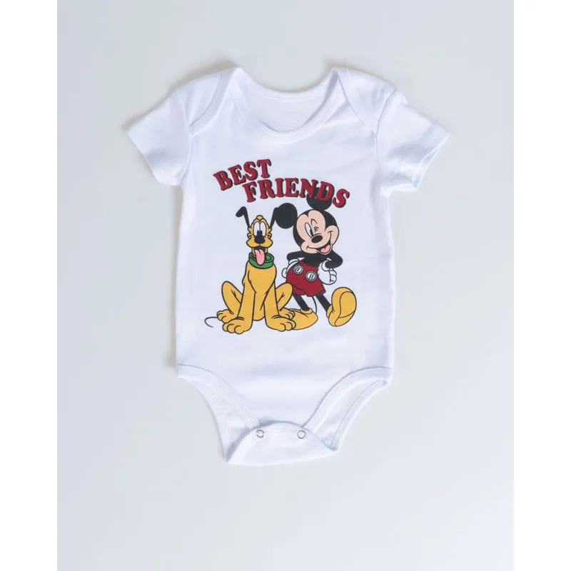 Body Bebê Estampa Mickey E Pluto Disney Branco M