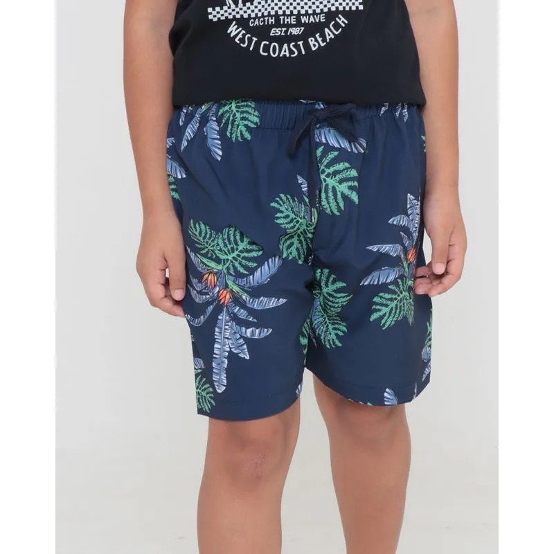 Bermuda Infantil Surf Elástico Estampada Tropical Azul Marinho 10