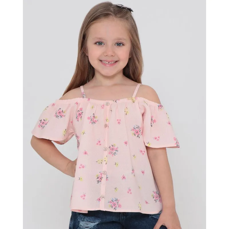 Blusa Infantil Ciganinha Estampa Floral Rosa 8