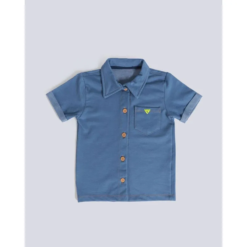 Camisa Bebê Malha Jeans Manga Curta Azul 1