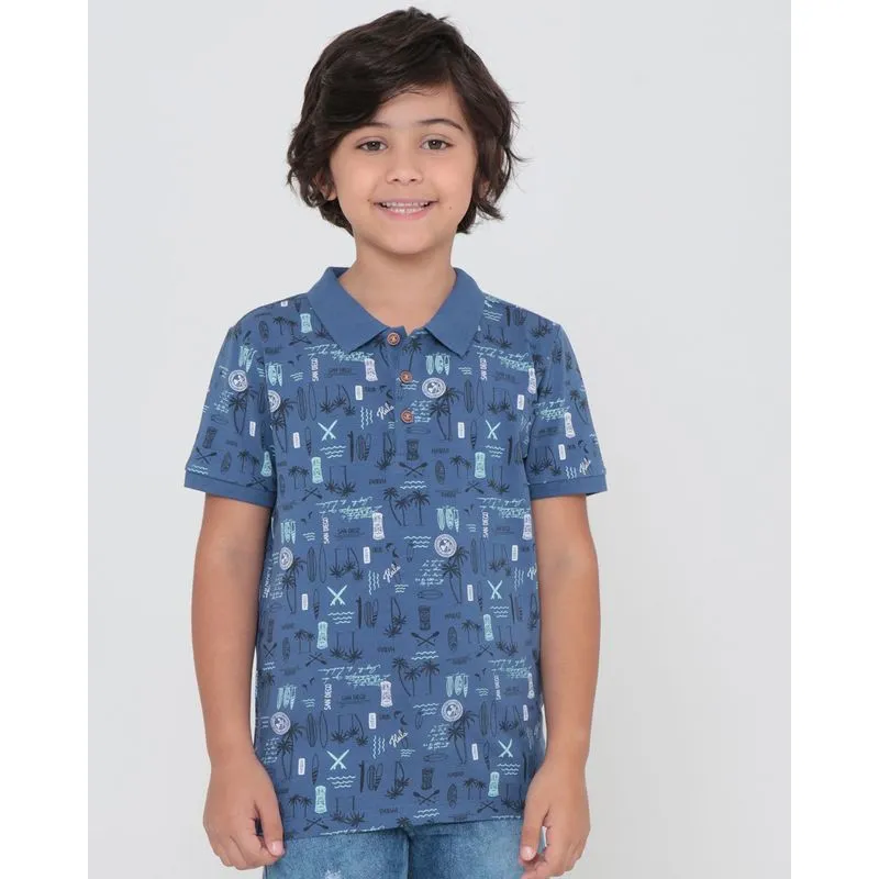 Polo Infantil Estampa Praia Azul Marinho 10