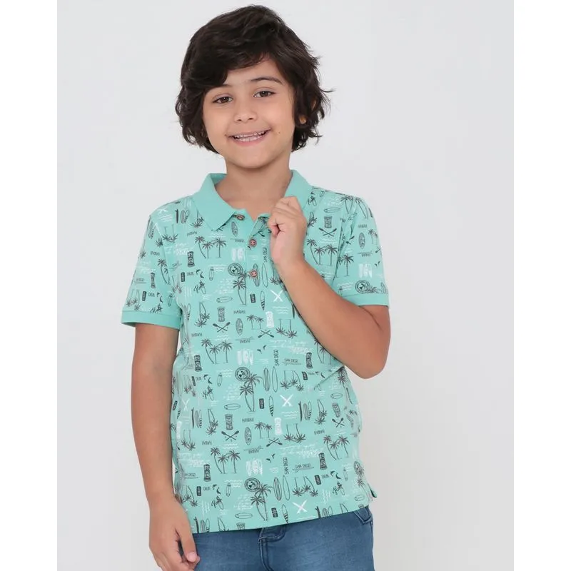 Polo Infantil Estampa Praia Verde 8