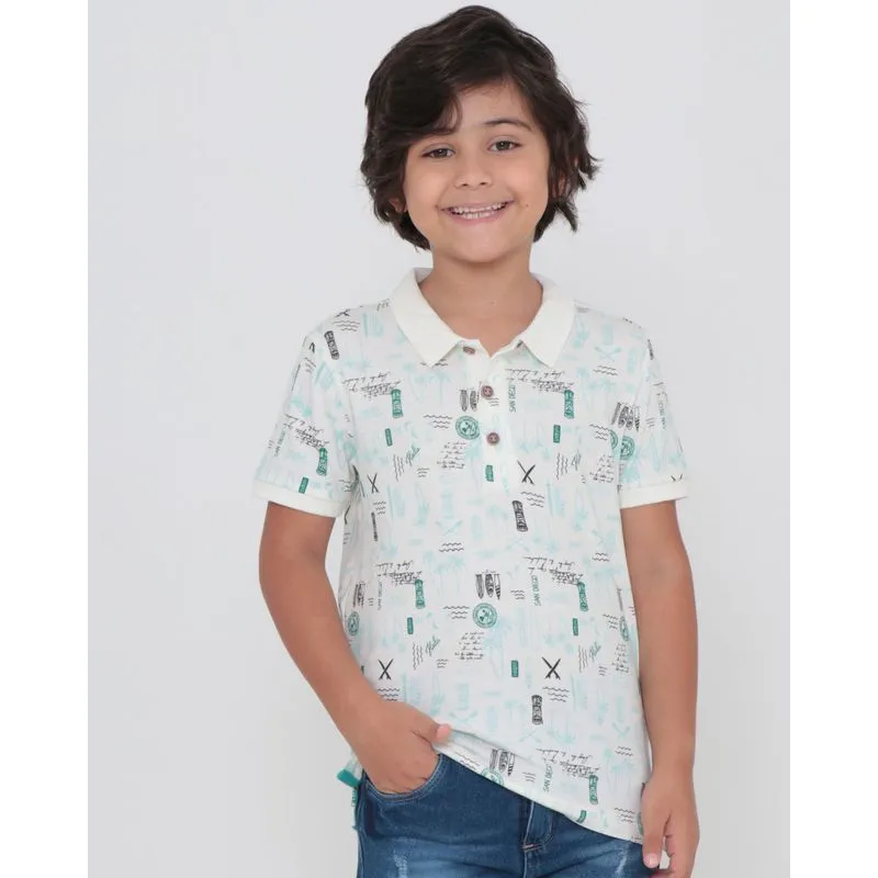 Polo Infantil Estampa Praia Off White 4