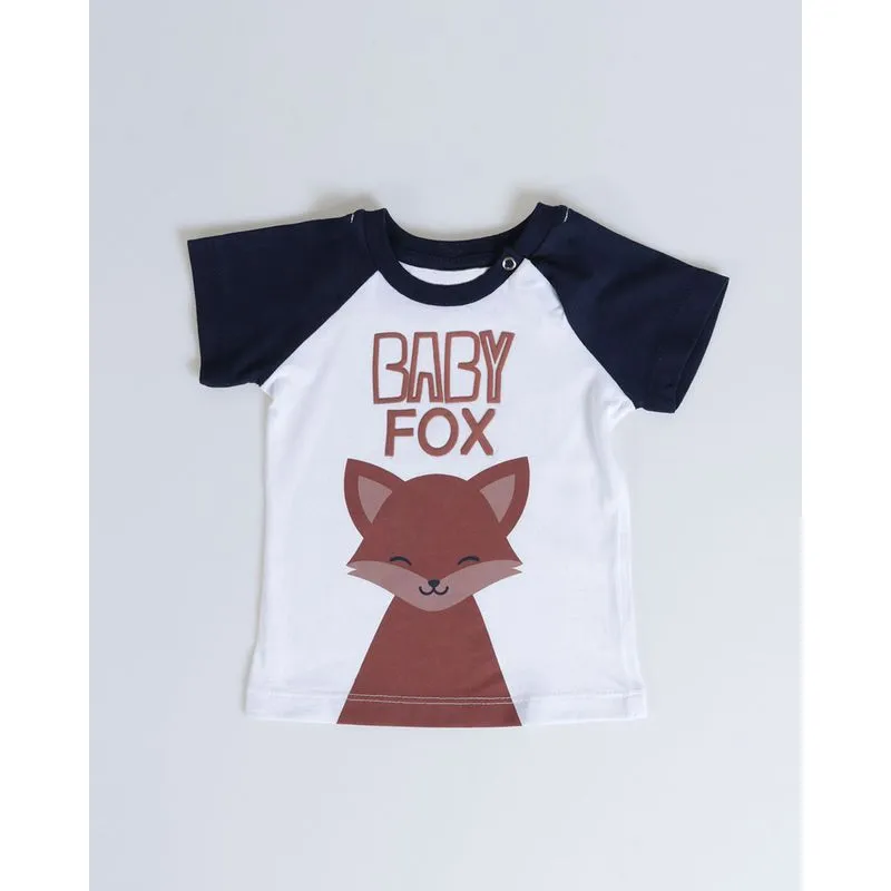 Camiseta Bebê Manga Curta Estampa Baby Fox Branca P
