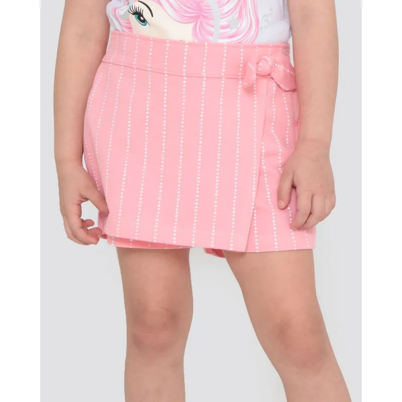 Short Saia Infantil Lacinho Bolinhas Rosa Claro 10