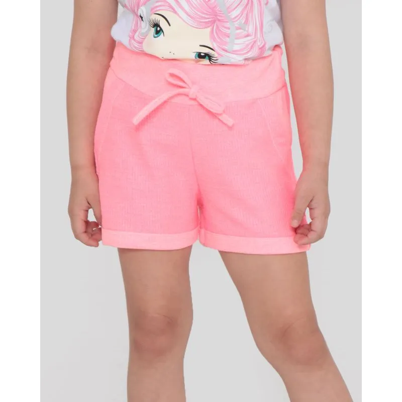 Short Infantil Moletinho Neon Rosa 4