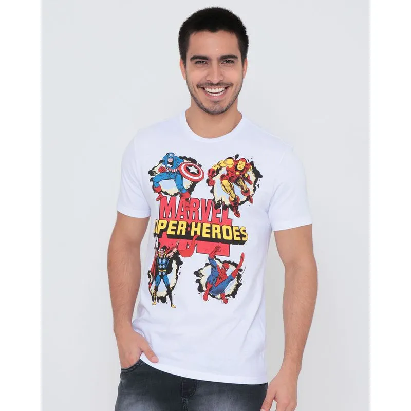 Camiseta Masculina Algodão Super Heróis Marvel Branca G