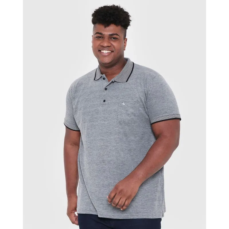 Polo Masculina Plus Size Piquet Preta G2