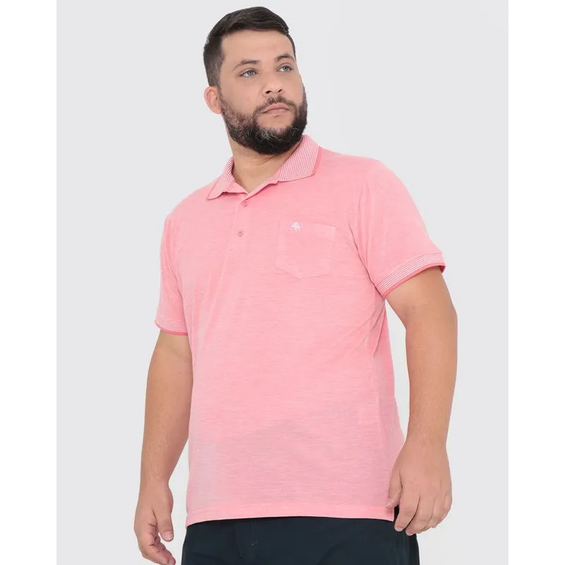 Polo Masculina Plus Size Piquet Rosa Claro G3