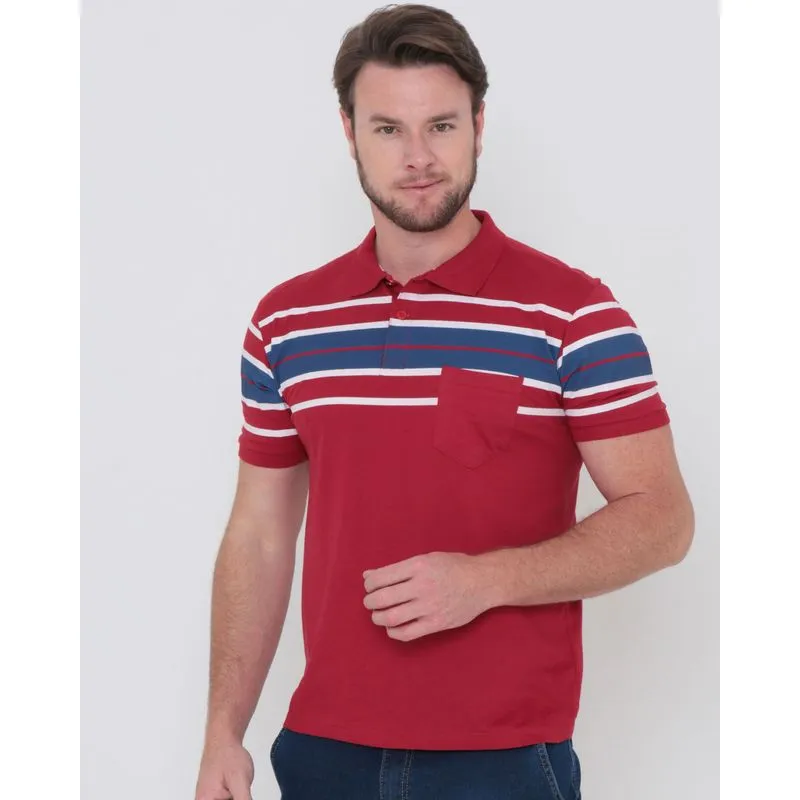 Polo Masculina Estampada Listras Vermelha P