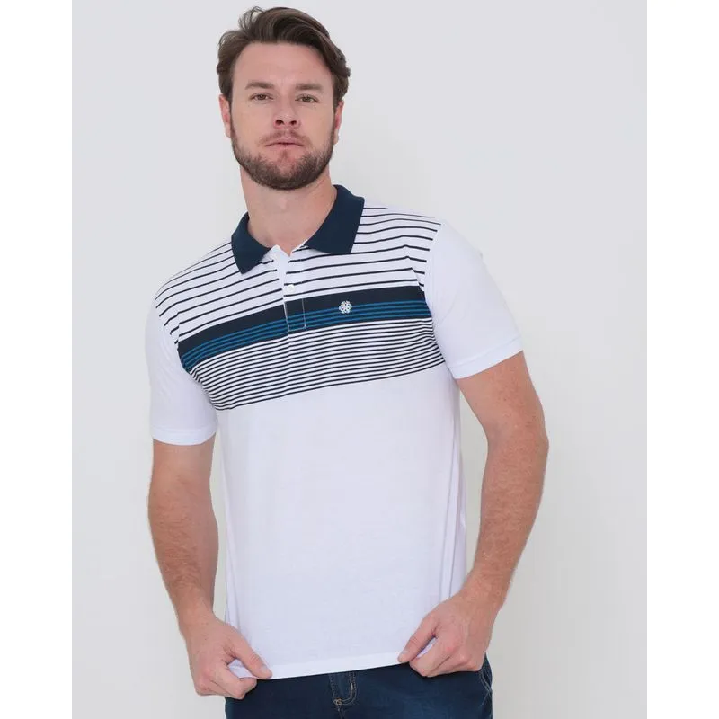 Polo Masculina Estampa Listrada Branca GG