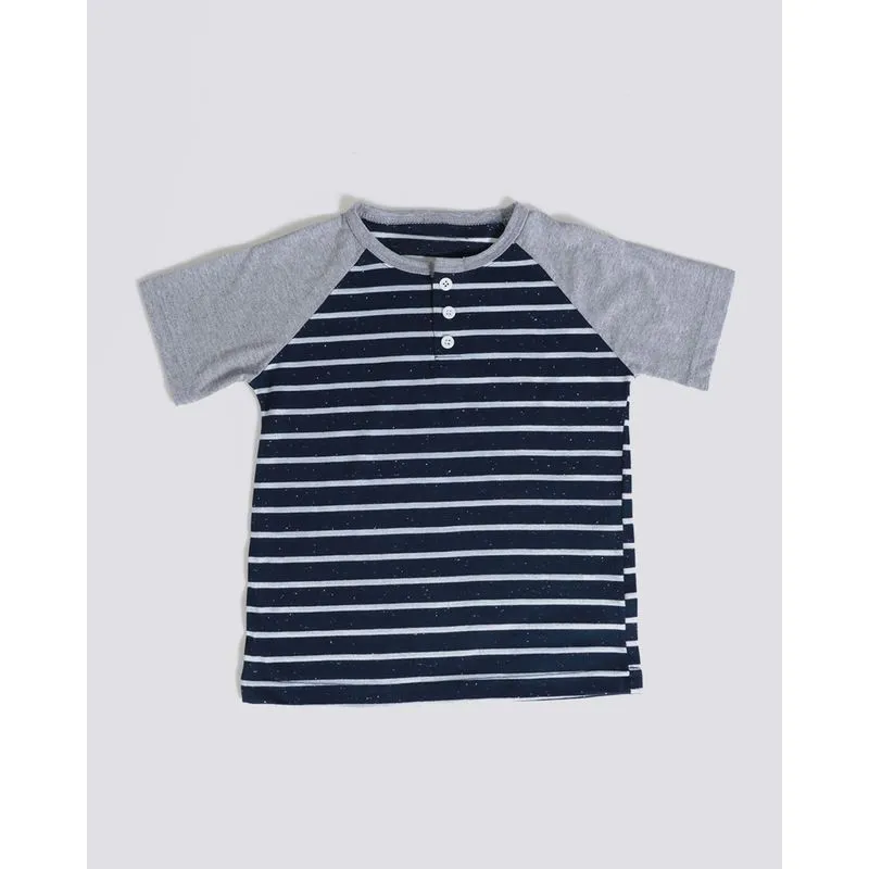 Camiseta Bebê Manga Curta Raglan Listrada Azul Marinho 3
