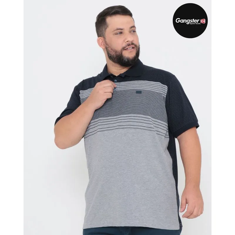 Polo Masculina Plus Size Listrada Gangster Azul Marinho G1