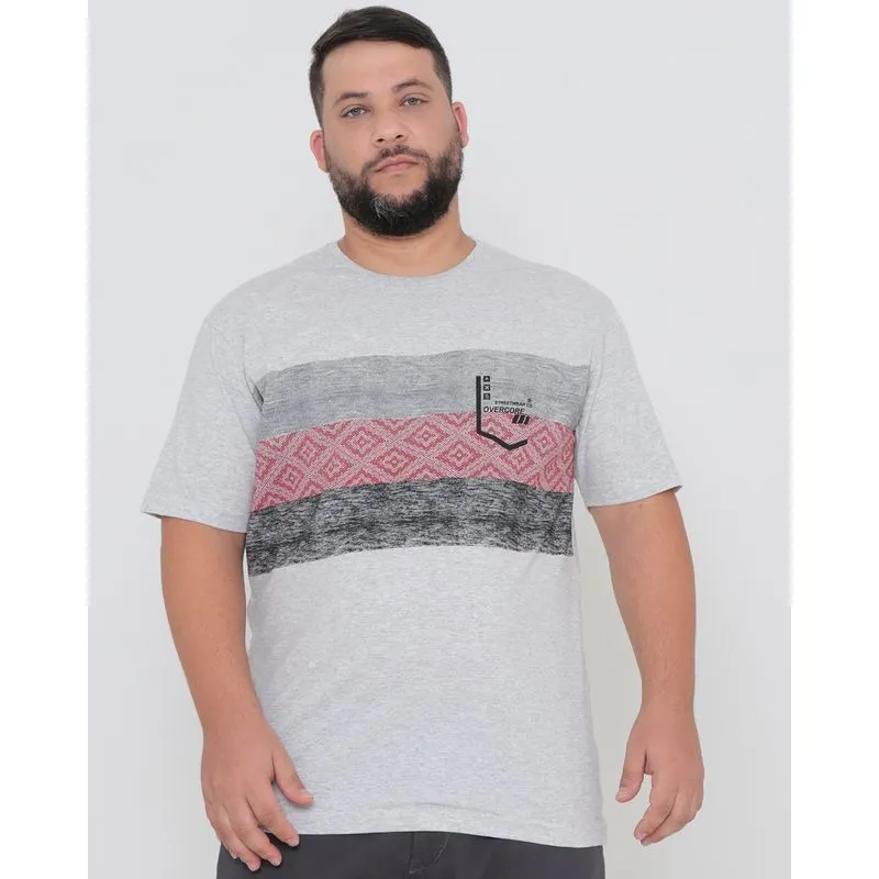 Camiseta Plus Size Manga Curta Estampada Cinza Claro G4
