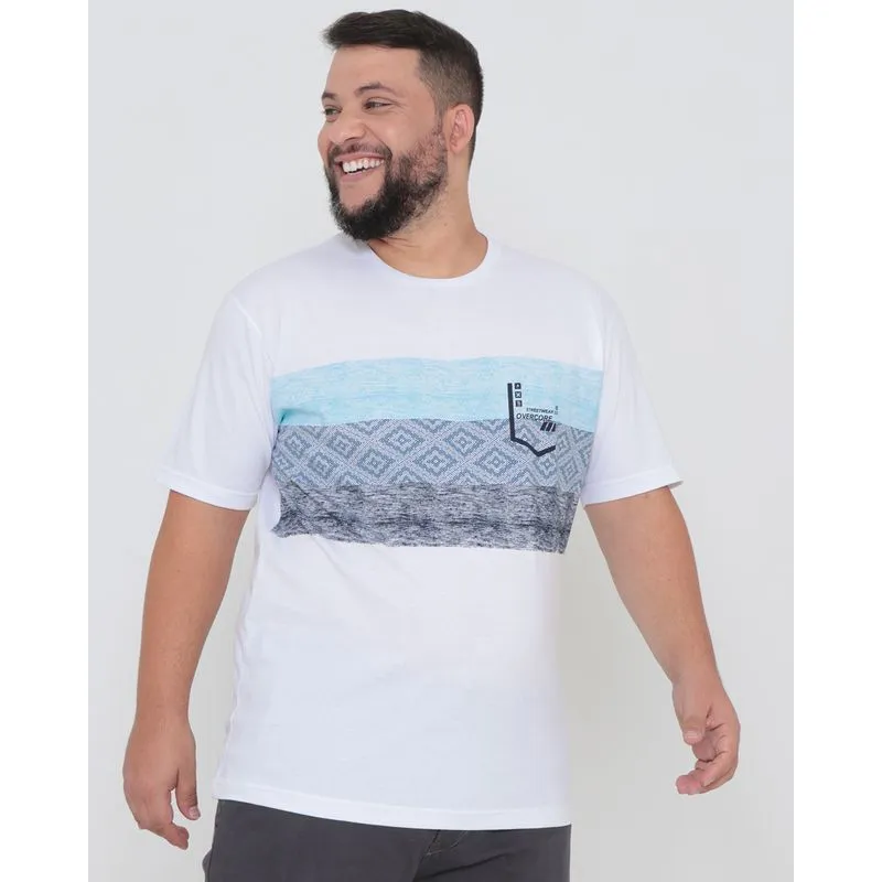 Camiseta Plus Size Manga Curta Estampada Street Branca G2