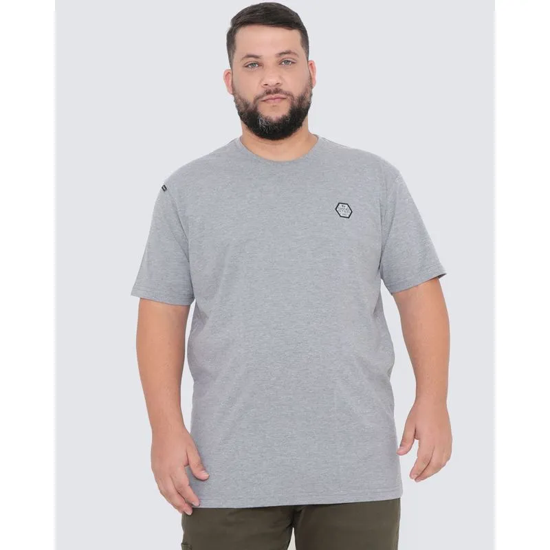 Camiseta Plus Size Manga Curta Estampa Costas Gangster Cinza Claro G3
