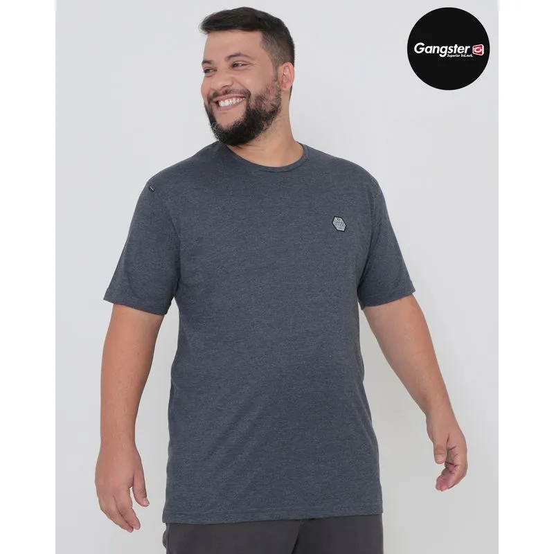 Camiseta Plus Size Manga Curta Estampa Costas Gangster Cinza Escuro G4