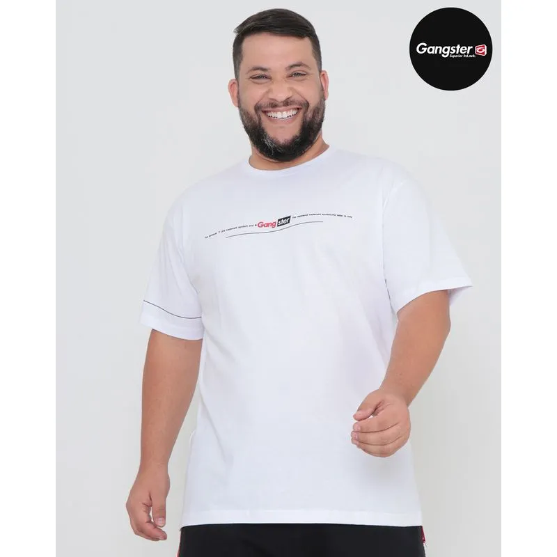 Camiseta Plus Size Manga Curta Estampada Gangster Branca G2