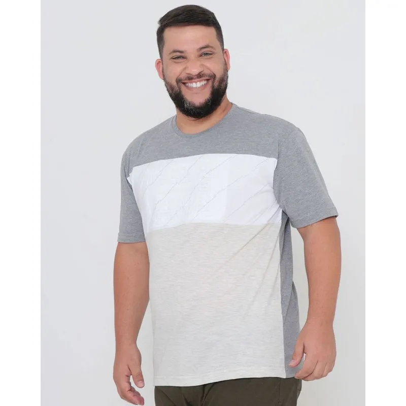 Camiseta Plus Size Manga Curta Estampa Relevo Gangster Cinza Claro G4