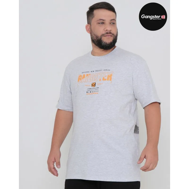 Camiseta Plus Size Estampada Costas Manga Curta Cinza claro G2