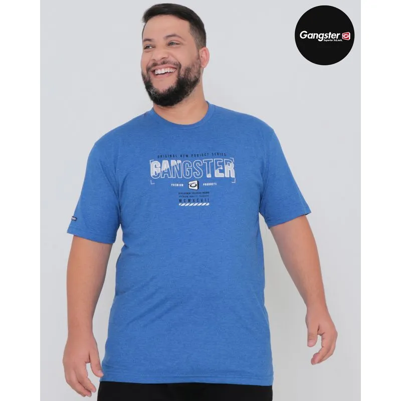 Camiseta Plus Size Estampada Costas Manga Curta Azul G4