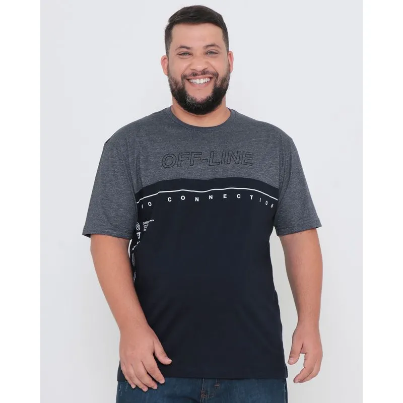 Camiseta Plus Size Recorte Mescla Cinza Escuro G1