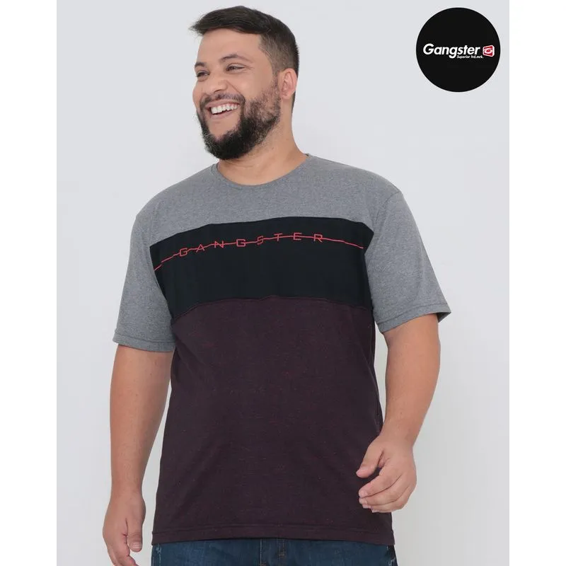 Camiseta Plus Size Recortes Flamê Gangster Cinza G3