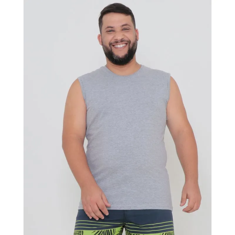 Regata Masculina Plus Size Básica Lisa Mescla Cinza G4