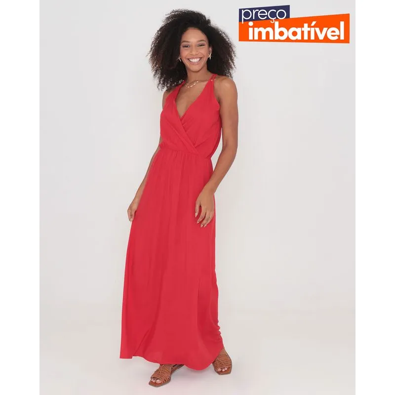 Vestido Longo Transpassado Vermelho G