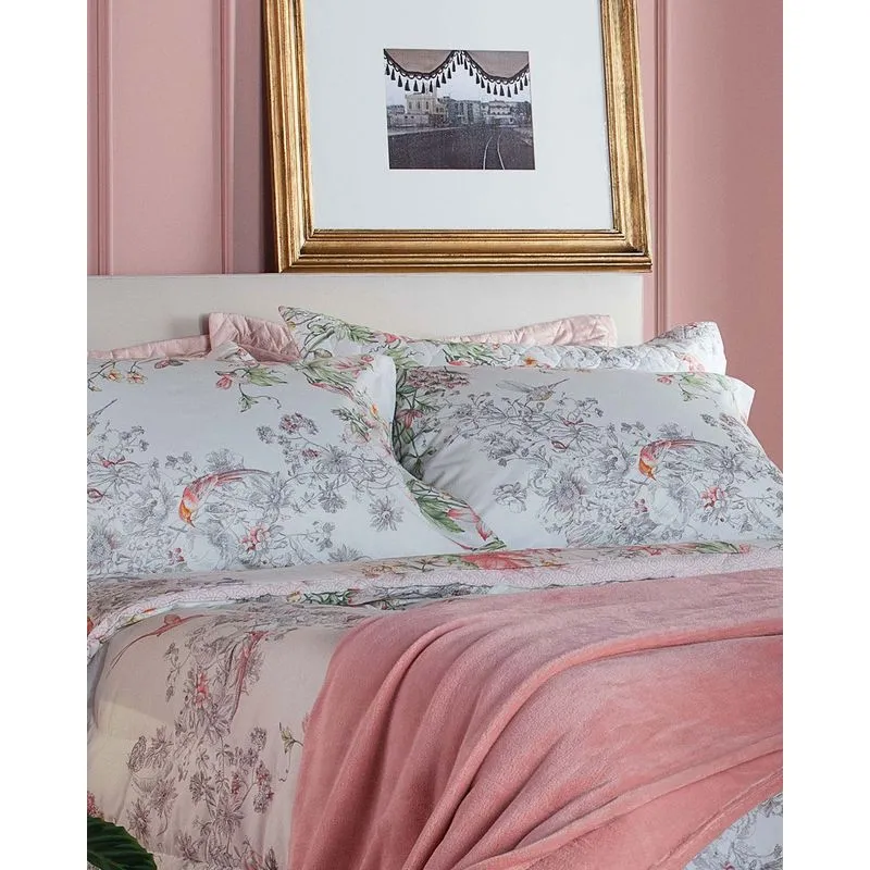 Jogo De Cama Percal King 4 Peças Andreza Floral Branco UN