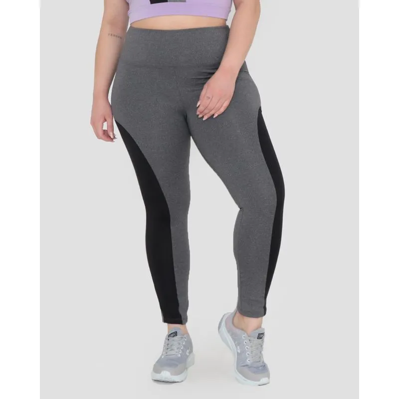 Calça Legging Fitness Plus Size Com Recortes Cinza Claro G1