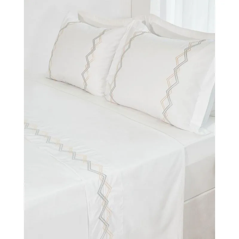 Jogo De Cama Percal 200 Fios King Andreza Bordado Branco UN