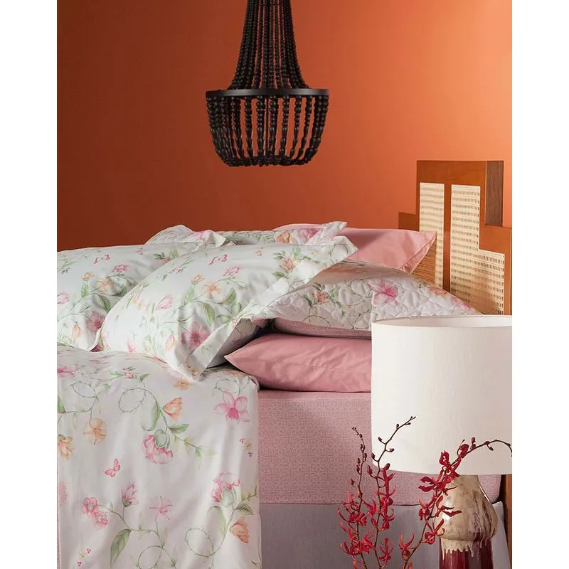 Jogo De Cama Percal Casal Andreza Floral Branco UN