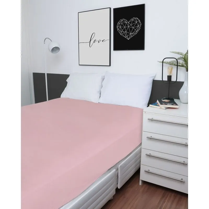Lençol Com Elástico King Percal 180 Fios Andreza Liso Rosa UN