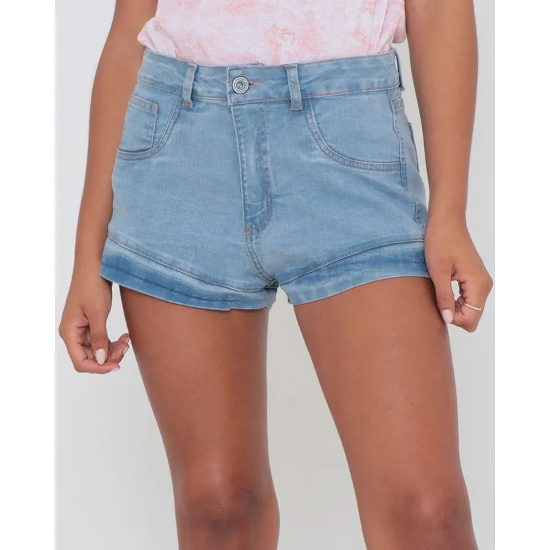 Short Jeans Feminino Com Barra Dupla Azul 42